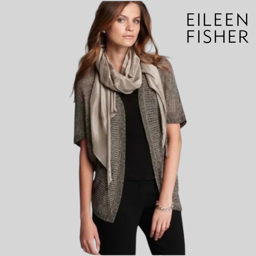 Eileen Fisher Woman Variegated Links Sparkle Cardigan 2X Bronze Metallic Knit